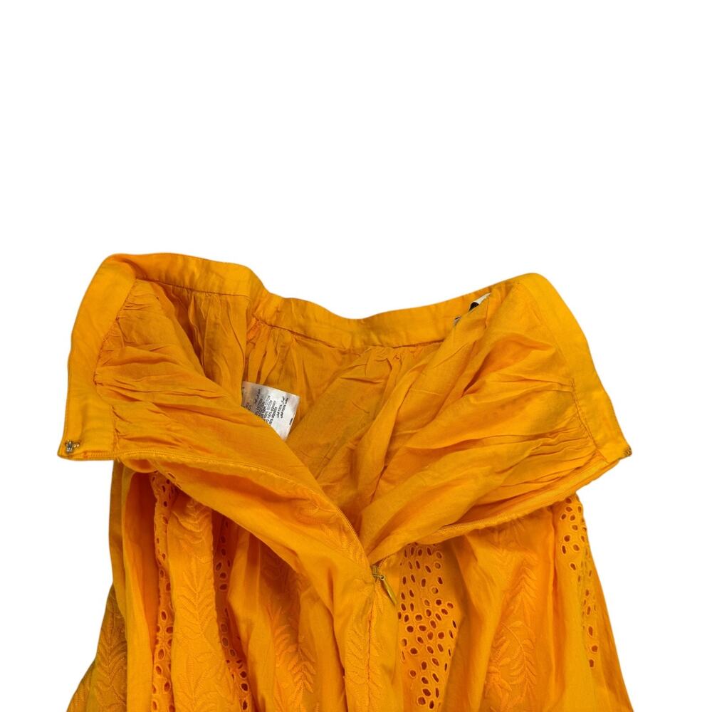 On 34th Womens Cotton Eyelet Embroidered Pleated Midi Skirt Citrus Yellow 4 - Picture 6 of 6
